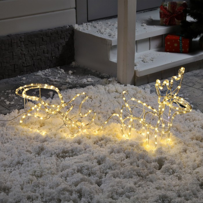 Светодиодная фигура &laquo;Олень с санями&raquo;, олень: 48 &times; 48 &times; 19 см, сани: 45 &times; 23 &times; 23 см, дюралайт, 216 LED, 220 В, мерцание, свечение белое/тёплое белое