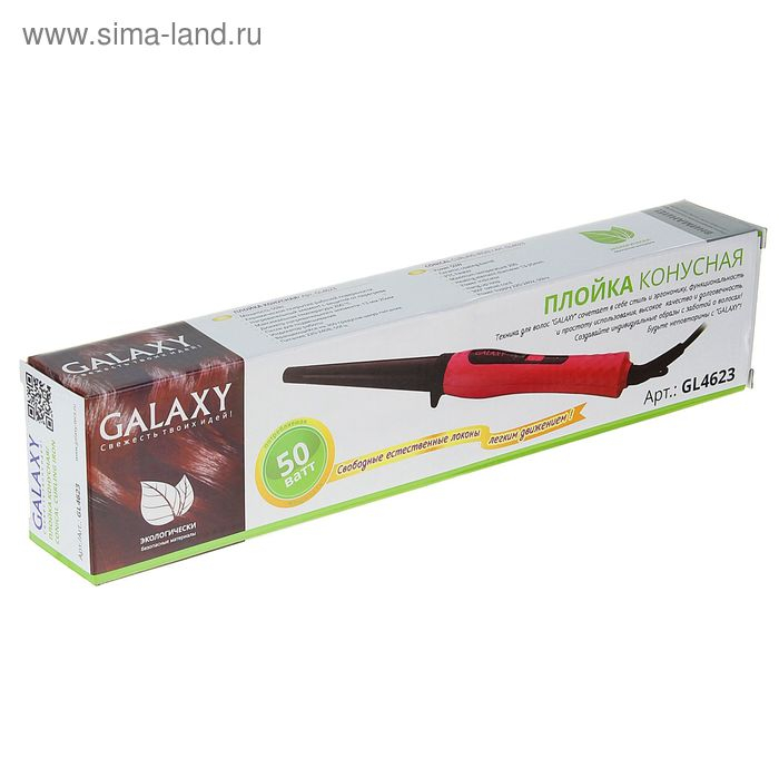 Плойка Galaxy GL 4623, 50 Вт, конусная, керамическое покрытие, d=25 мм, 200&deg;С, красная