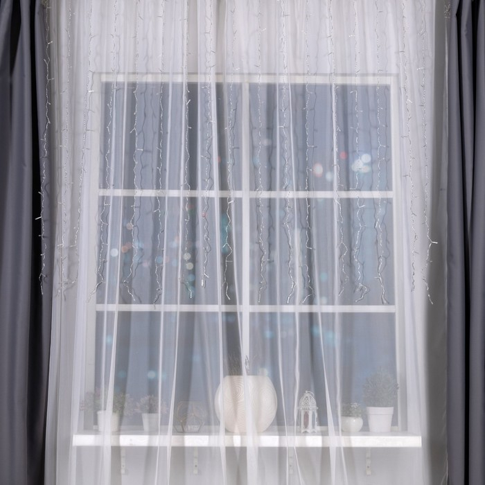 Гирлянда &laquo;Занавес&raquo; 2 &times; 1.5 м, IP20, прозрачная нить, 360 LED, свечение тёплое белое, 8 режимов, 220 В