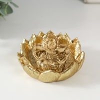 Подсвечник полистоун на 1 свечу "Ганеша в лотосе" золото 9х8,2х7 см