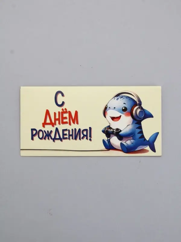 Конверт для денег &laquo;С Днем Рождения!&raquo;, акула, 16,5 х 8 см