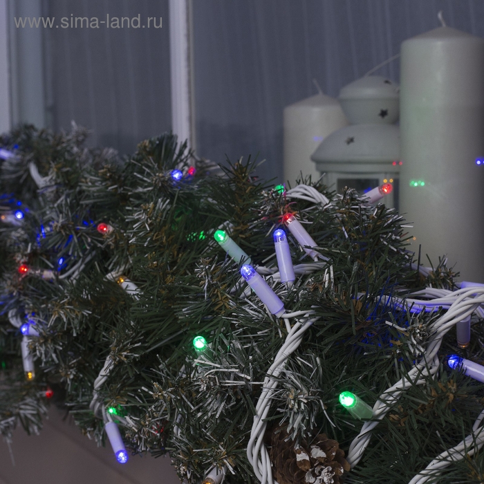 Гирлянда &laquo;Нить&raquo; 10 м, IP65, УМС, белая нить, 100 LED, свечение мульти, 220 В