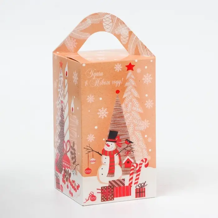 Подарочная коробка Новогодняя Четырехгранка большая &laquo;Елочки&raquo; 10&times;10&times;18 см