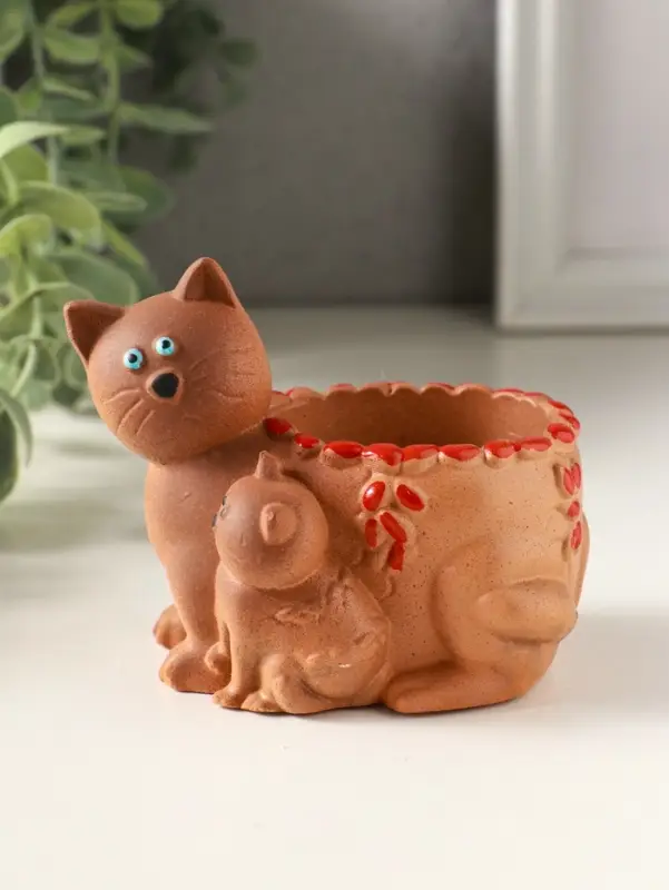 Подставка для мелочей &laquo;Кошка с котенком&raquo; 8&times;9&times;6 см, охра, гипс