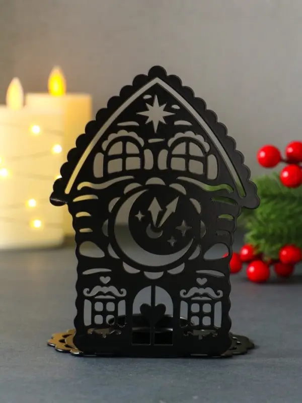 Подсвечник новогодний "Домик с часами" чёрный 6,7х10х13,5 см