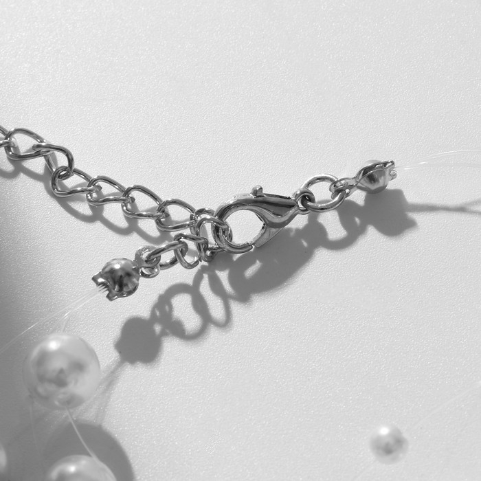 Браслет жемчуг &laquo;На леске&raquo;, 3 нити, бусины №4, 6, 8, цвет белый в серебре, 16 см