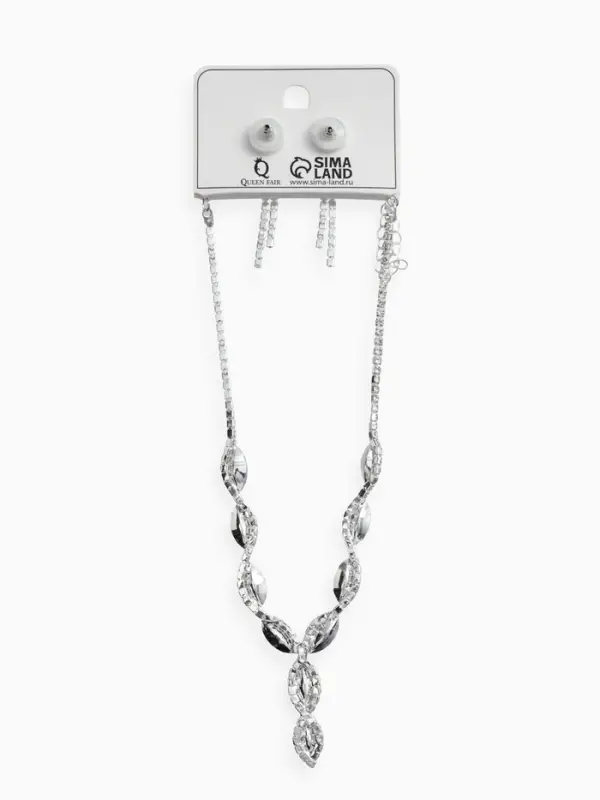 Набор 2 предмета: серьги, колье &laquo;Вечерний шик. Лепестки&raquo;, бело-небесно-голубой в серебре