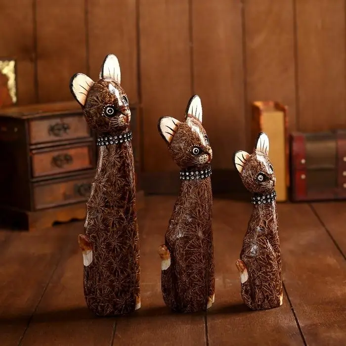 Сувенир дерево (набор 3 шт) "Кошки" 30,25,20 см