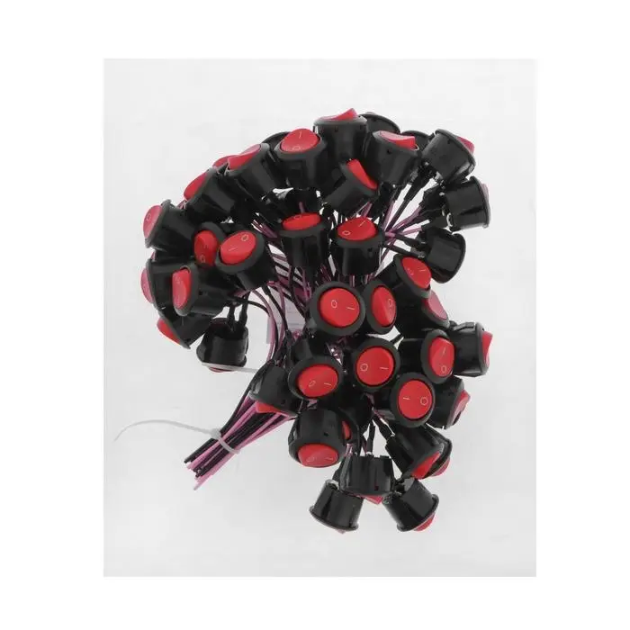 Выключатель клавишный с фиксацией, d=2 см, провод 10 см, красный