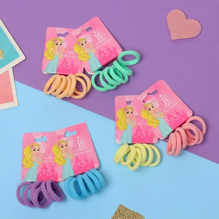 Резинка для волос "Махрушка спорт" (набор 6 шт) полосы диагональ, 2,5 см, микс