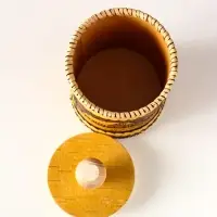 Туес шитый "Домики", D8смхH(с хватком)14см, береста