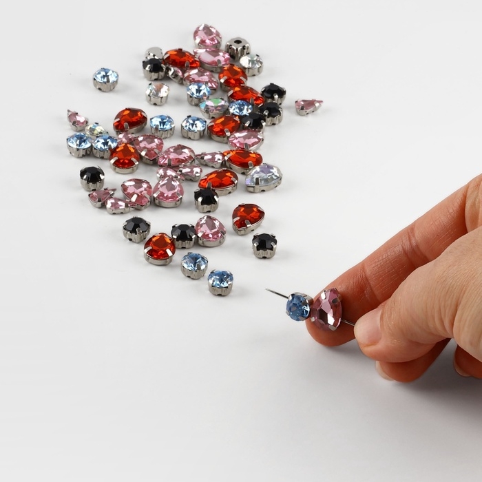 Стразы пришивные &laquo;Ассорти&raquo;, в оправе, набор 50 шт, разноцветные