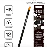 Набор карандашей чернографитных 12 штук, Calligrata Classic, с ластиком, заточенные, пластик, трехгранные, черные
