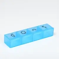 Таблетница, 9.7&times;2.3&times;1.7 см, 4 секции, синяя