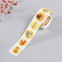 Наклейка бумага "Лесные зверята" d=2,5 см 252 шт в рулоне Наклейка бумага "Лесные зверята" d=2,5 см 252 шт в рулоне