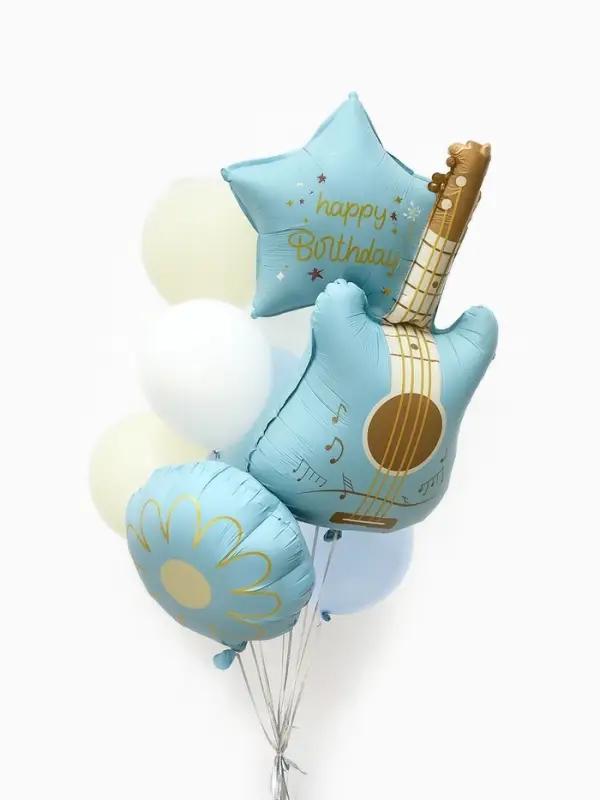 Воздушные шары "Голубая гитара" фольга, латекс, набор 12 штук