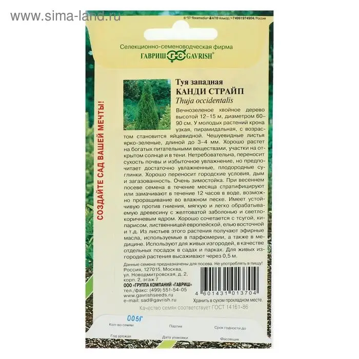 Семена Туя западная "Канди Страйп", ц/п,   0,05 г