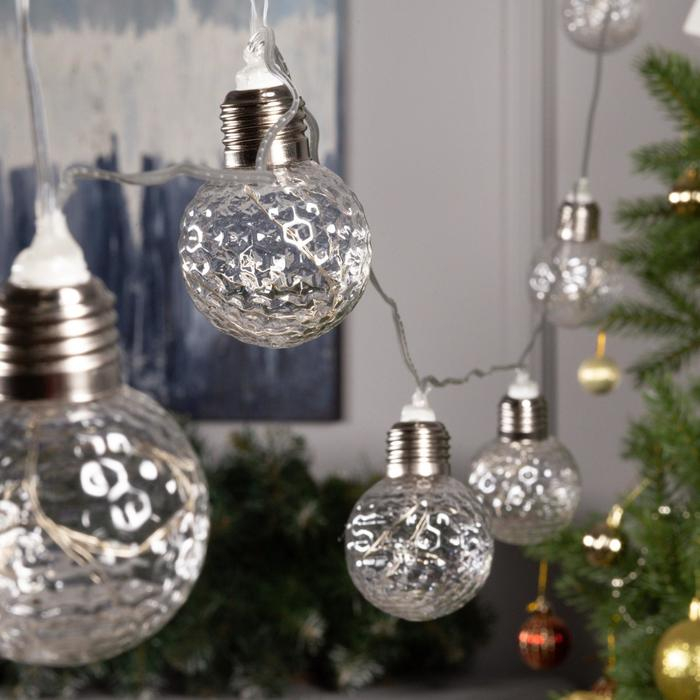 Гирлянда &laquo;Нить&raquo; 3 м с насадками &laquo;Лампочки шары&raquo;, IP20, прозрачная нить, 80 LED, свечение синее, 8 режимов, 220 В