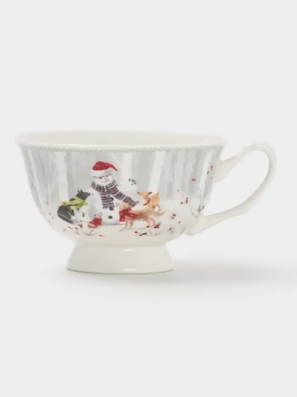 Чайная пара новогодняя &laquo;Снежные забавы&raquo;, 2 предмета: чашка 180 мл, блюдце d=15 см, керамика, подарочная упаковка, белая