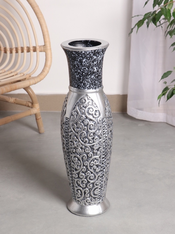 Ваза керамика напольная "Нико" 60х15 см, серебристо-чёрный