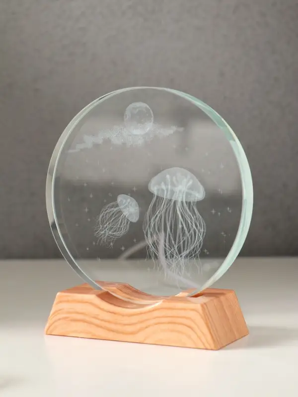 Сувенир стекло свет "Диск. Медузы" 5хLED d=10 см, USB 10х4х11,4 см