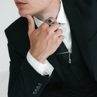 Кольцо мужское &laquo;Перстень&raquo; линии, цвет чёрный в серебре, 23 размер