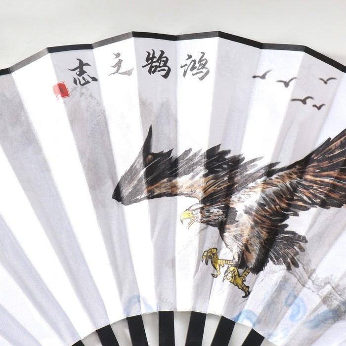 Веер пластик, текстиль h=27 см "Парящий ястреб" белый, с кисточкой