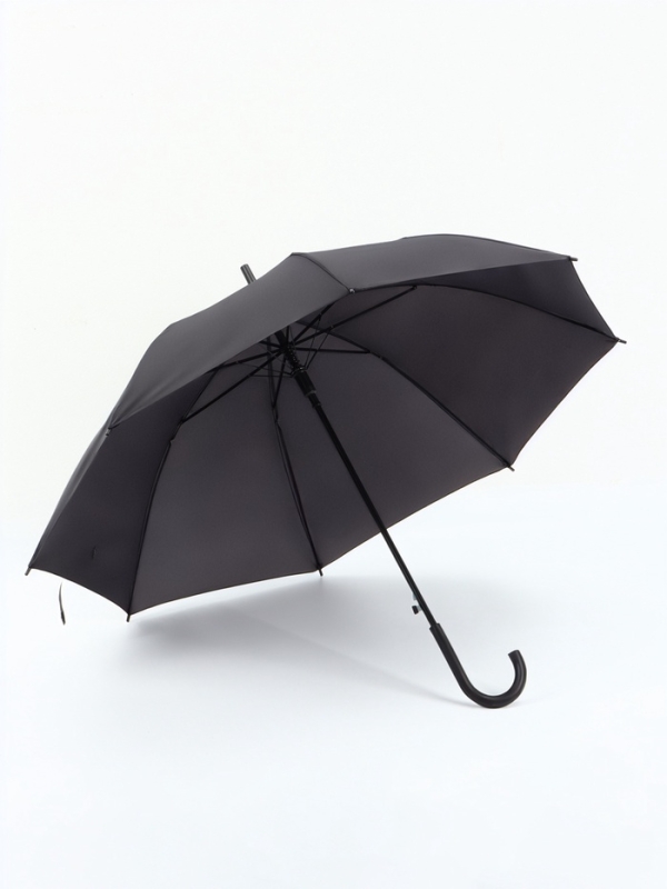 Зонт-трость п/авт R48/55 8сп П/Э В/У ОДНОТОН ручка-крюк черный пакет