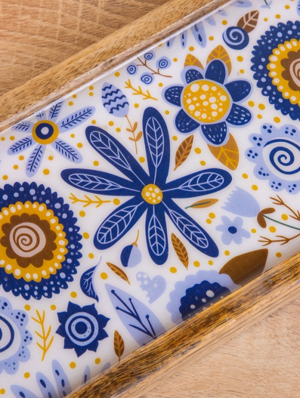 Набор розеток на подносе "Васильки" (3 шт) дерево манго 33,5х13х6,5 см