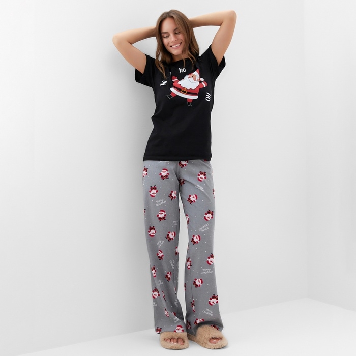 Пижама новогодняя женская (футболка и брюки) KAFTAN Пижама новогодняя женская (футболка и брюки) KAFTAN "Дед мороз" размер 40-42