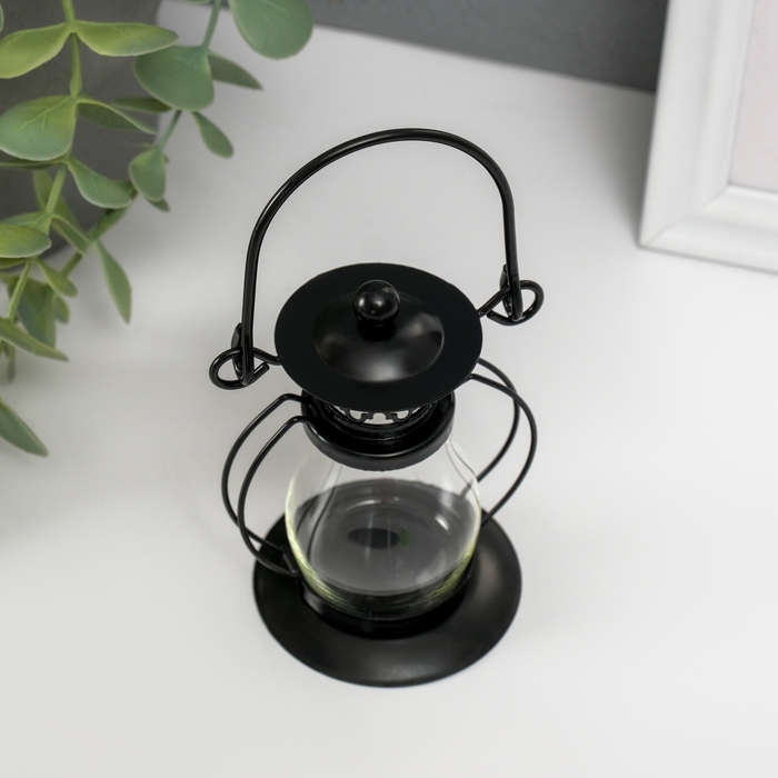 Подсвечник металл, стекло на 1 свечу "Пузатый фонарик" 9,2х6,2х5,8 см