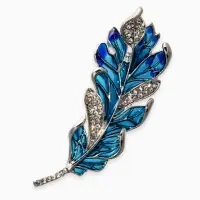 Брошь "Перо" прозрачное, цвет сине-голубой в серебре