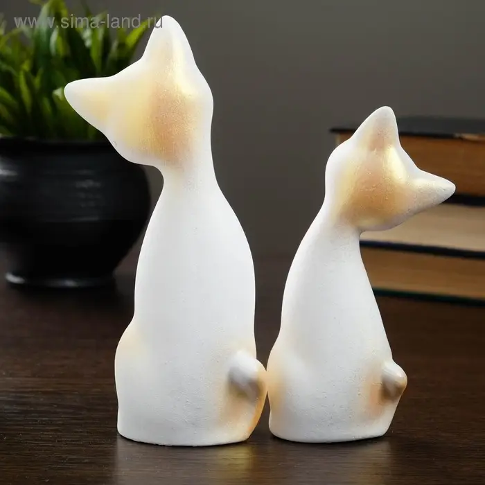 Фигура "Love Коты ушастые" 13х6х17 см белые/золото (набор 2шт)