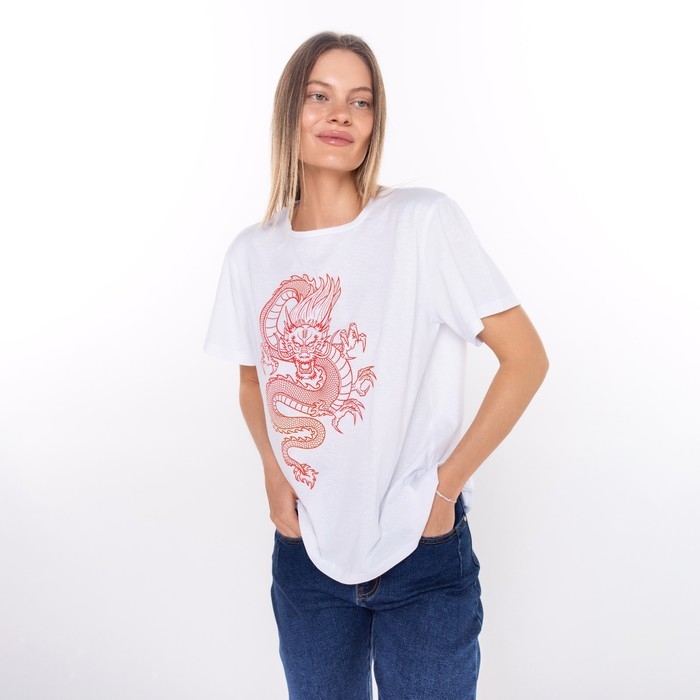 Футболка женская &laquo;Дракон&raquo;, цвет белый/принт красный, размер 44