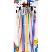 Набор кистей пони круглые 12 штук с цветными ручками пастель(№1,2,3,4,5,6,7,8,9,10,11,12)