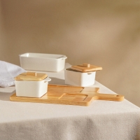 Набор для подачи блюд фарфорвый SL Home «Тренто» на подставке, 4 предмета: 3 ёмкости 500/250 мл, подставка Набор для подачи блюд фарфорвый SL Home «Тренто» на подставке, 4 предмета: 3 ёмкости 500/250 мл, подставка