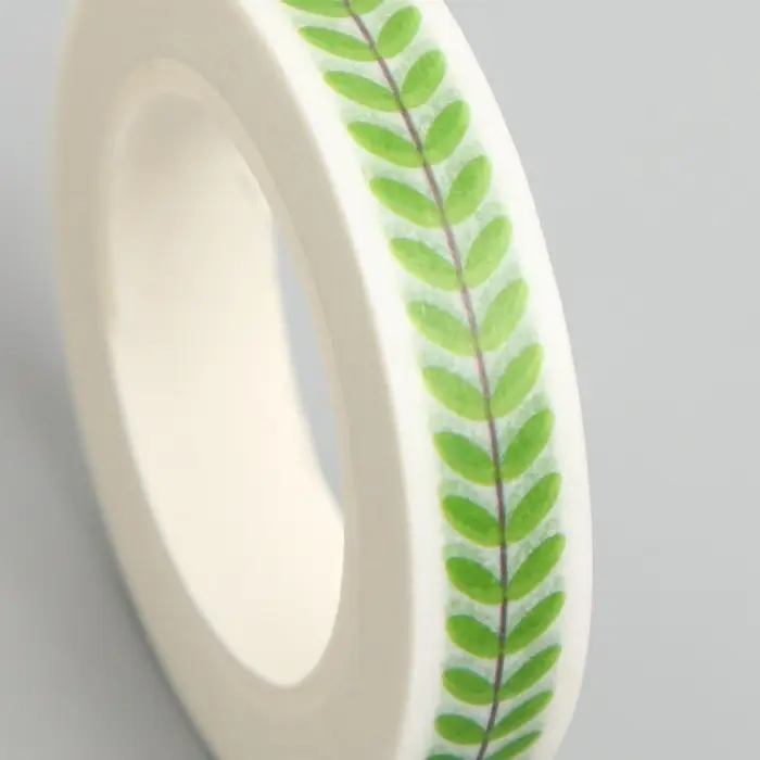 Клейкая лента бумага "Зелёные листики" ширина 0,8 см намотка 10 м 4,1х4,1х0,8 см