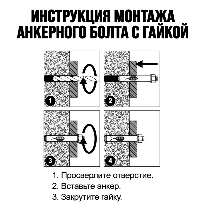 Анкерный болт ЛОМ, с гайкой, оцинкованный, 20х200 мм, 14 шт