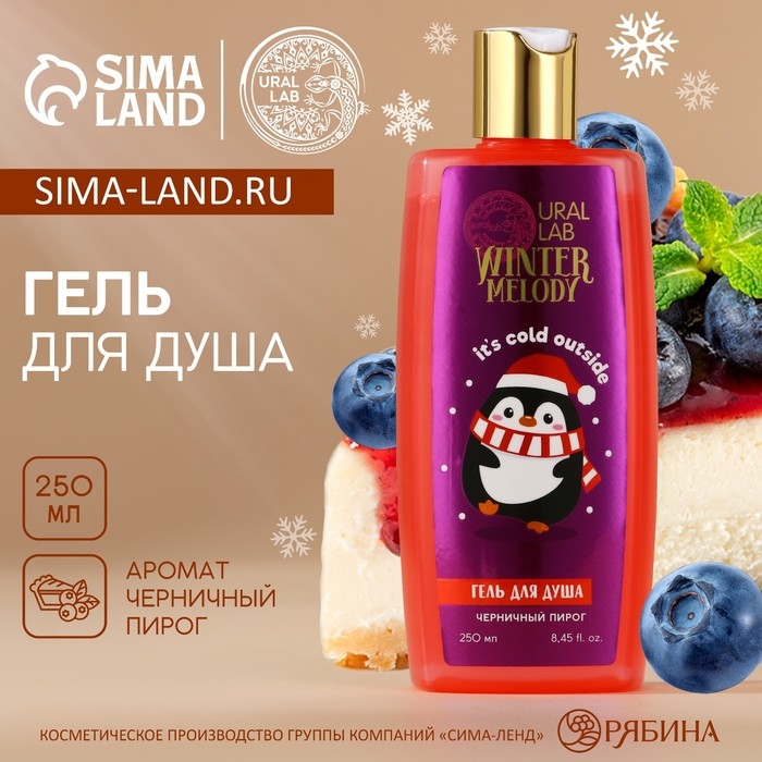 Гель для душа, 250 мл, аромат черничного пирога, Новый Год Гель для душа, 250 мл, аромат черничного пирога, Новый Год