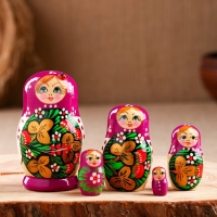 Матрёшка &laquo;Божья коровка&raquo;, фиолетовый платок, 5 кукольная, 9-11 см