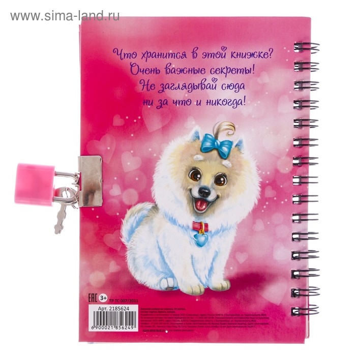 Записная книжка на замочке &laquo;Мой личный дневник&raquo; А6, 50 листов .