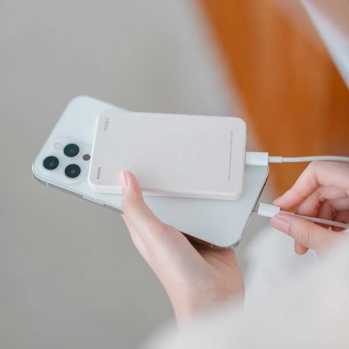 Внешний аккумулятор Solove W9, 5000 мАч, 3 А, MagSafe, быстрая зарядка, бежевый Внешний аккумулятор Solove W9, 5000 мАч, 3 А, MagSafe, быстрая зарядка, бежевый