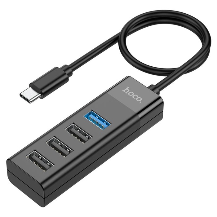 Адаптер Hoco HB25, 4 в 1, Type-C to USB3.0/USB2.0*3, длина кабеля 30 см, чёрный Адаптер Hoco HB25, 4 в 1, Type-C to USB3.0/USB2.0*3, длина кабеля 30 см, чёрный