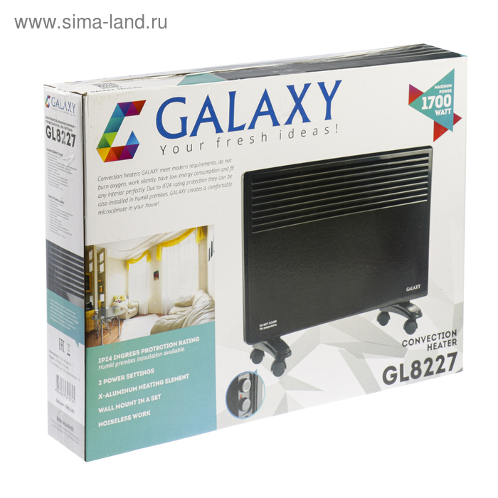 Обогреватель Galaxy GL 8227, конвекторный, 1700 Вт, 15 м², 2 режима, черный Обогреватель Galaxy GL 8227, конвекторный, 1700 Вт, 15 м², 2 режима, черный