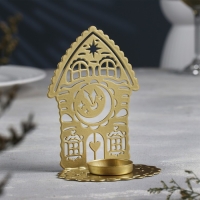Подсвечник "Домик с часами" металл на одну свечу, 6,7х10х13,5 см, золотой