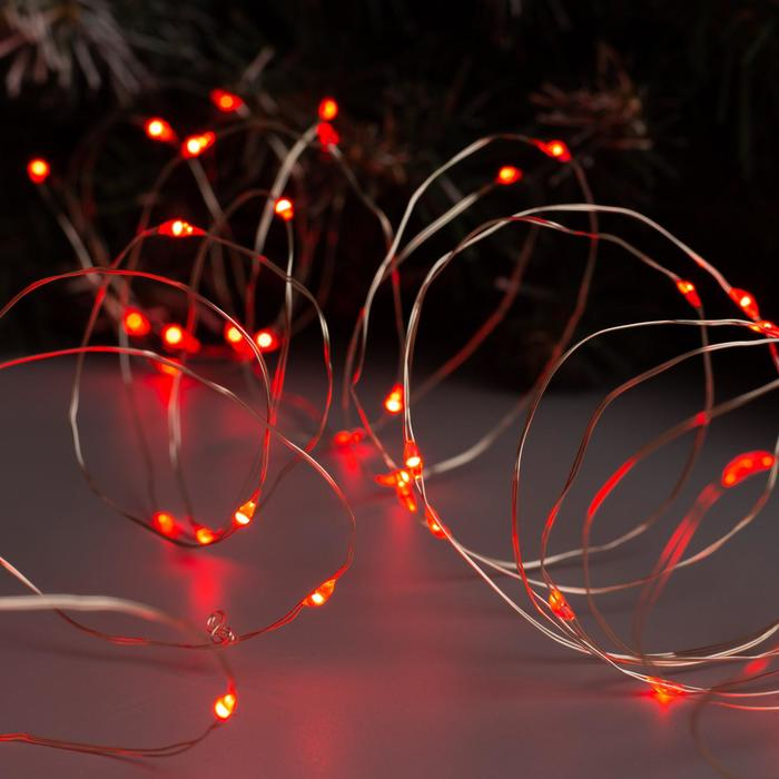 Гирлянда &laquo;Нить&raquo; 10 м роса, IP20, серебристая нить, 100 LED, свечение красное, 12 В