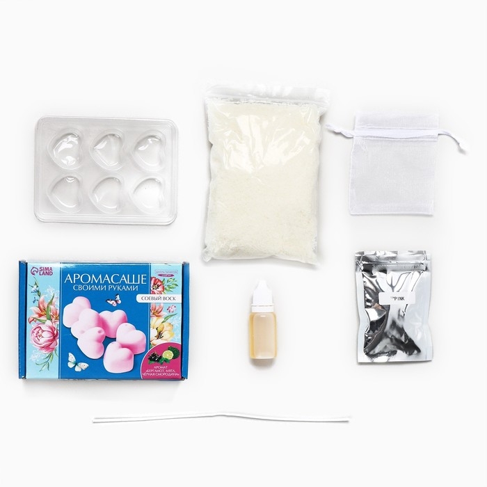 Аромасаше своими руками. Набор для создания ароматической фигурки из соевого воска &laquo;Розовые сердечки&raquo;