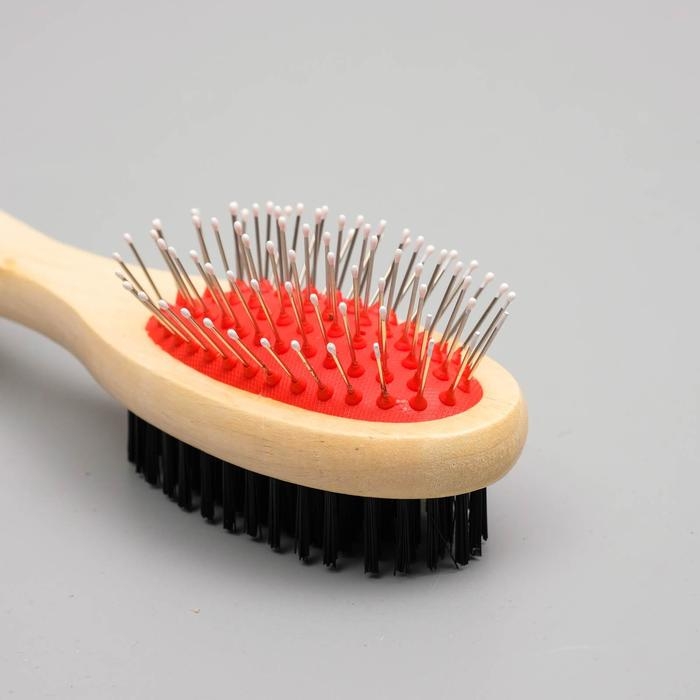 Двусторонняя щётка-расческа с деревянной ручкой, 7 х 21 см Двусторонняя щётка-расческа с деревянной ручкой, 7 х 21 см