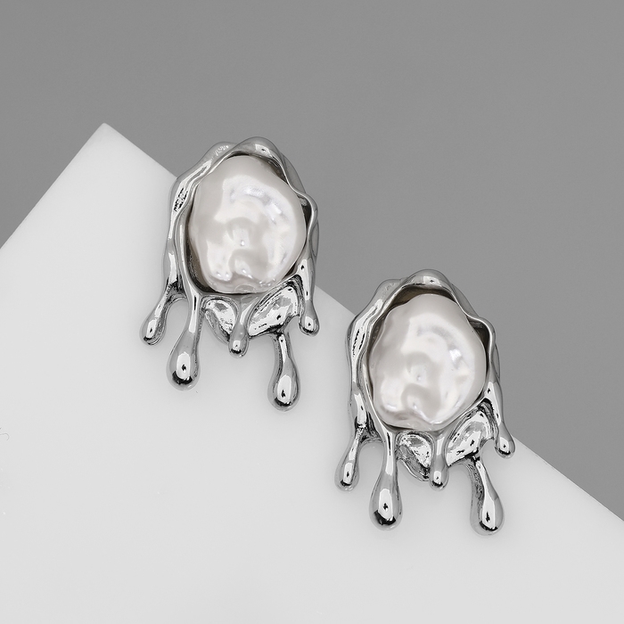 Серьги с жемчугом &laquo;Эксклюзив&raquo; таяние, цвет серебро