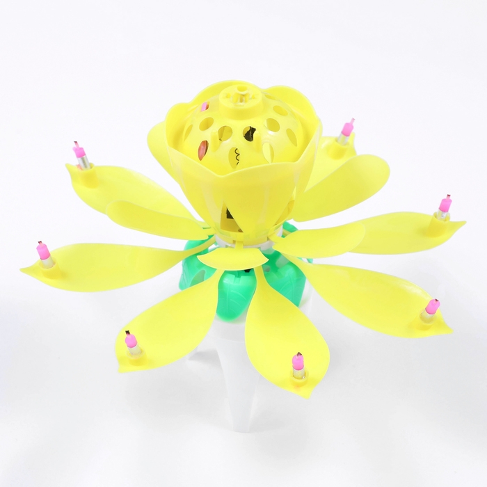 Свеча для торта музыкальная "Тюльпан", крутящаяся, жёлтая, 14,5&times;6 см